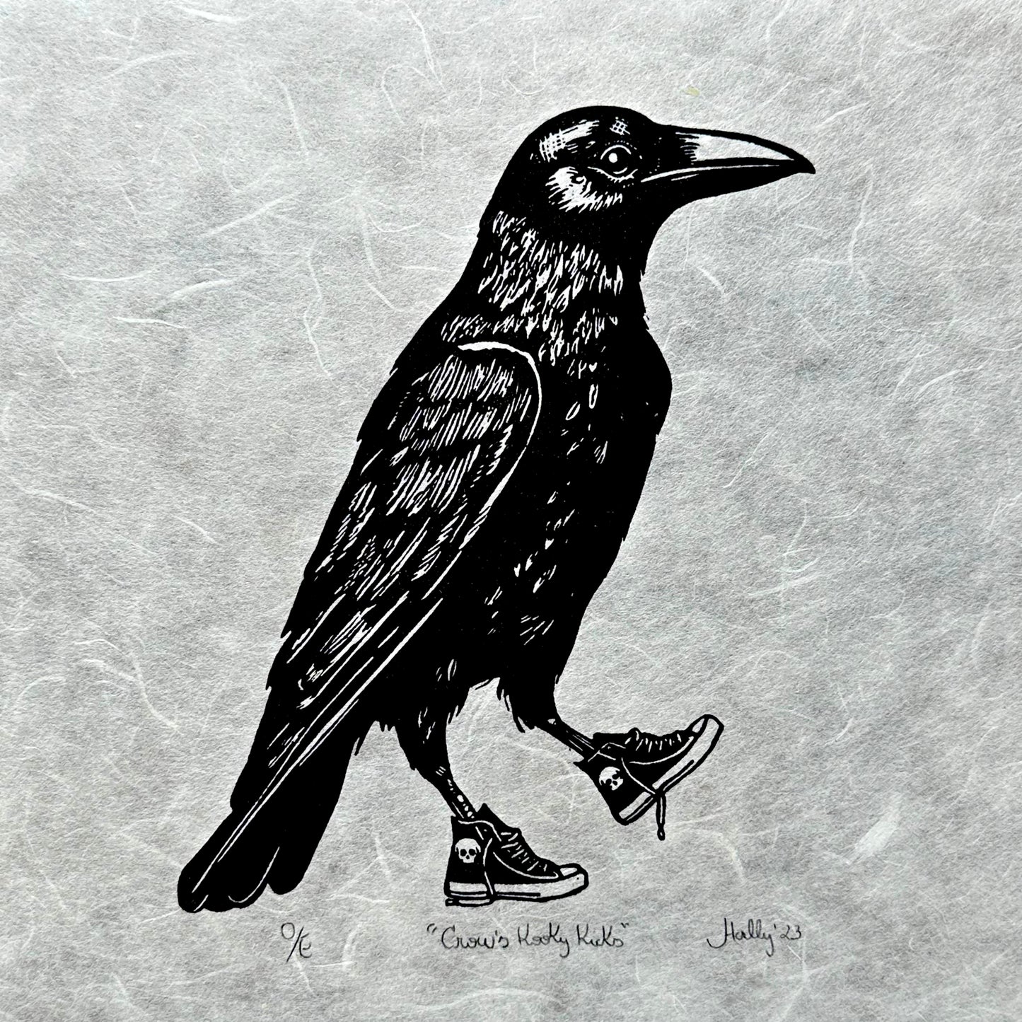 Crow’s Kooky Kicks - Original Handmade Linocut Print