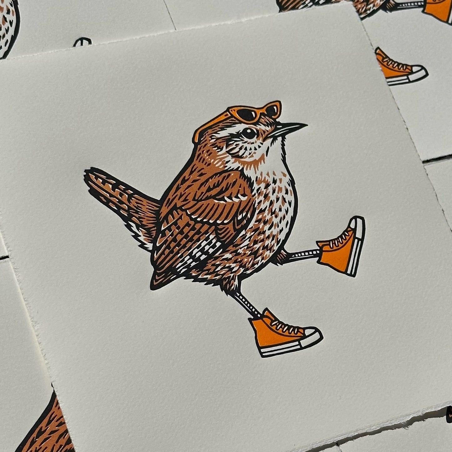 So Fly - Original Handmade Linocut Print of a Wren