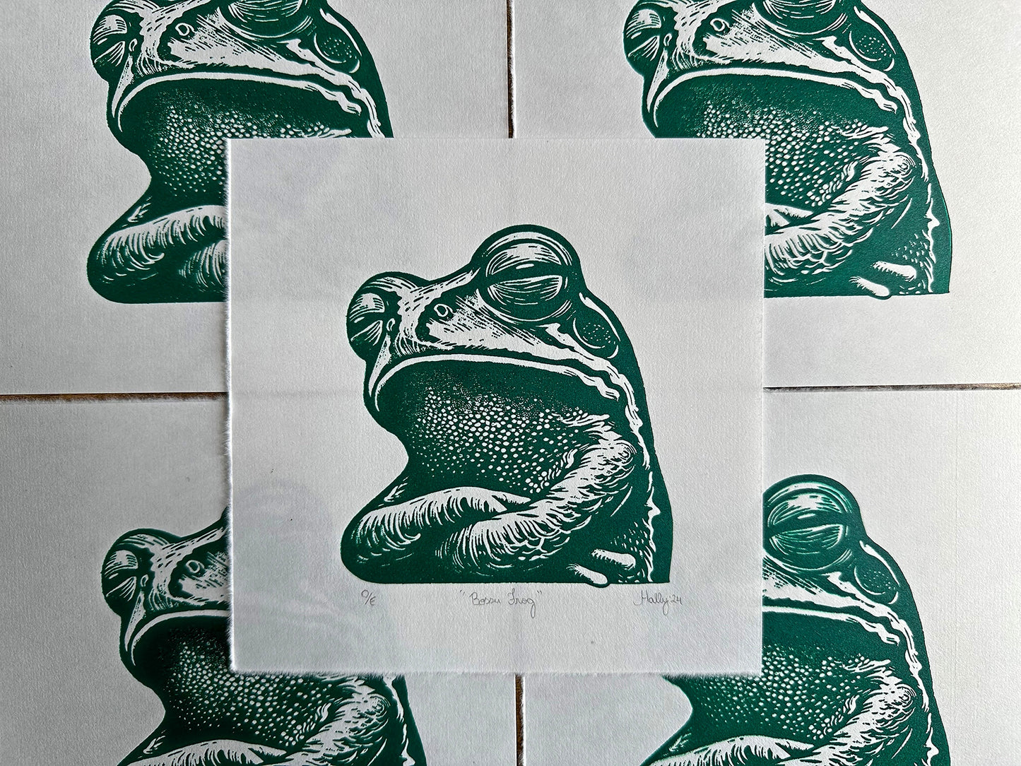 Bossy Frog - Original Handmade Linocut Print