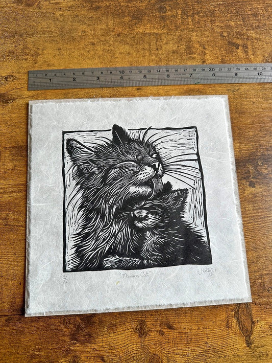 Mamma Cat - Original Handmade Linocut Print