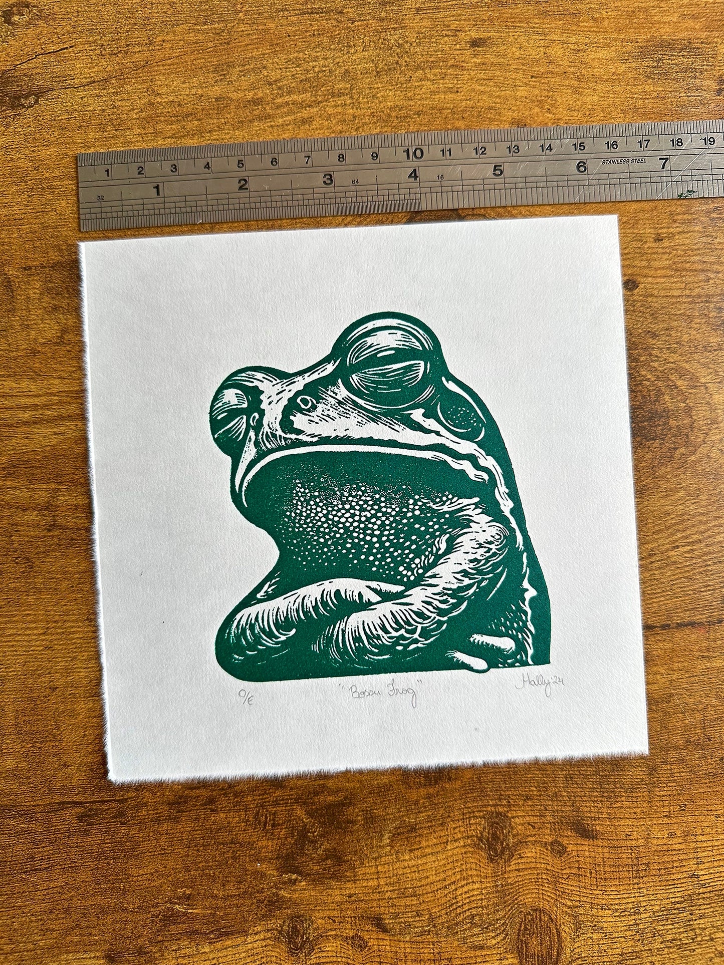 Bossy Frog - Original Handmade Linocut Print