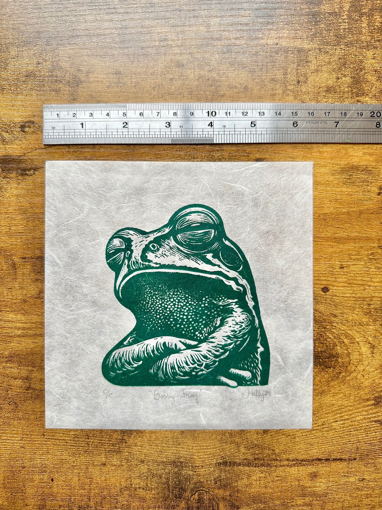 Bossy Frog - Original Handmade Linocut Print