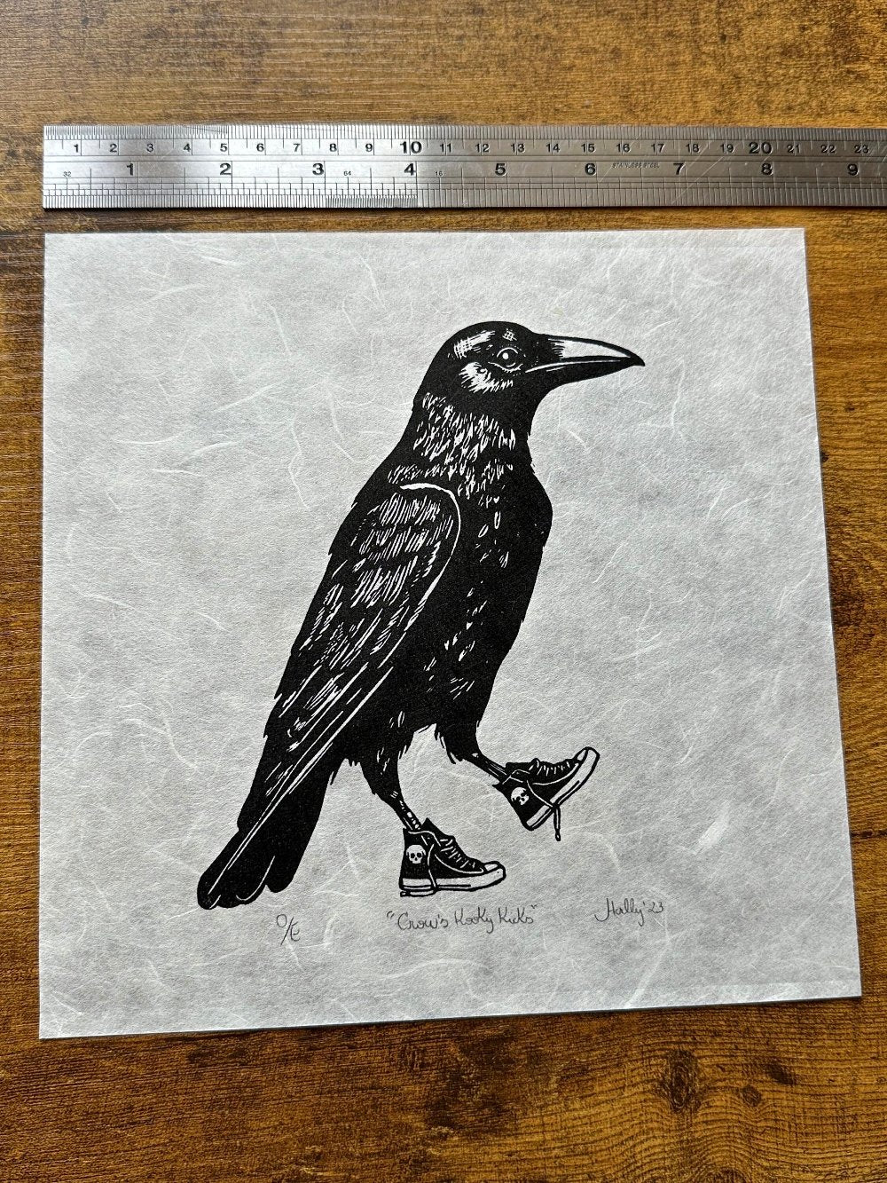 Crow’s Kooky Kicks - Original Handmade Linocut Print