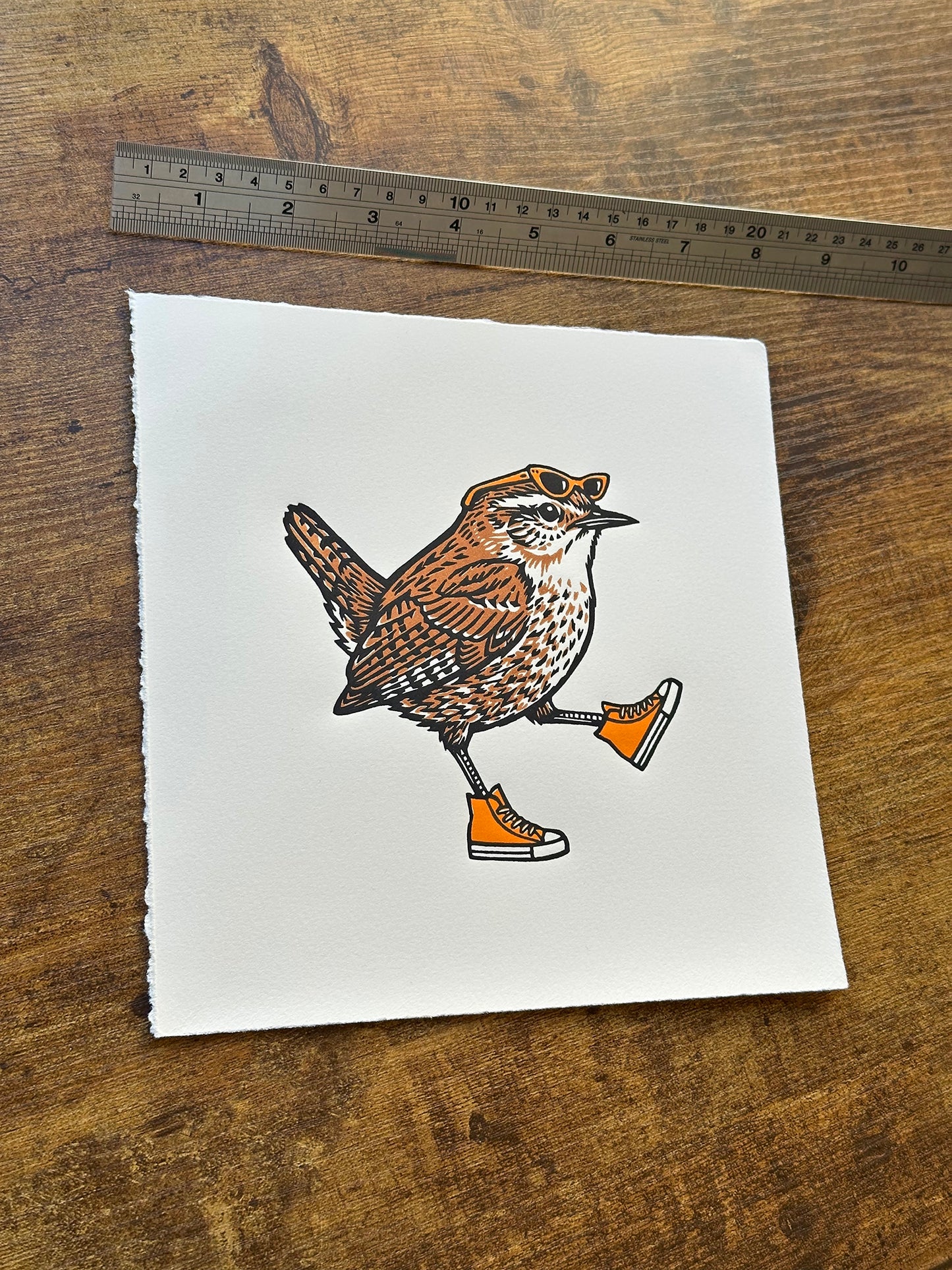 So Fly - Original Handmade Linocut Print of a Wren