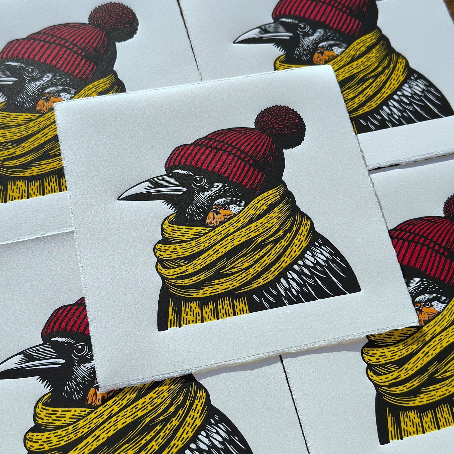 Robin & Raven - Original Handmade Linocut Print