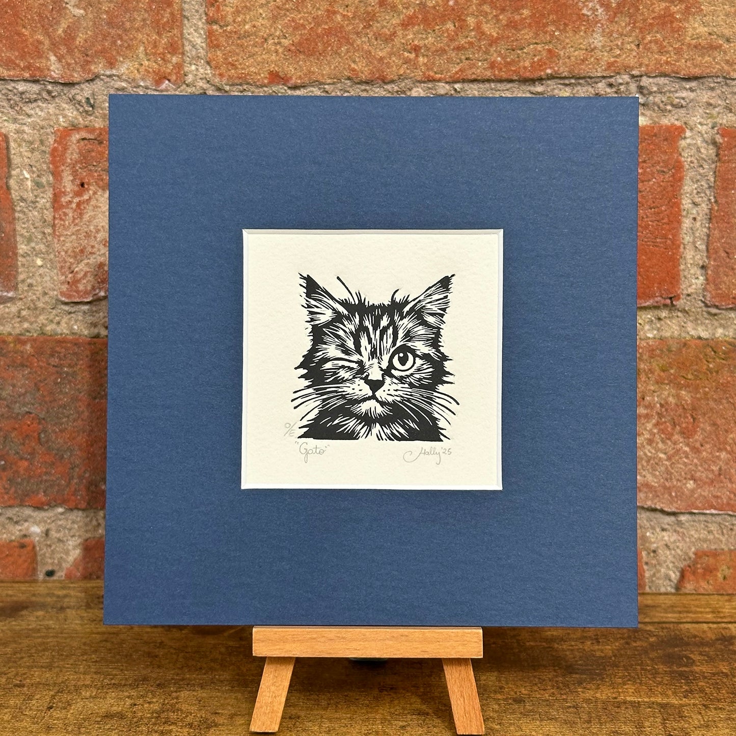 Gato (Mini Mounted Print) - Original Handmade Linocut Print of a Cat