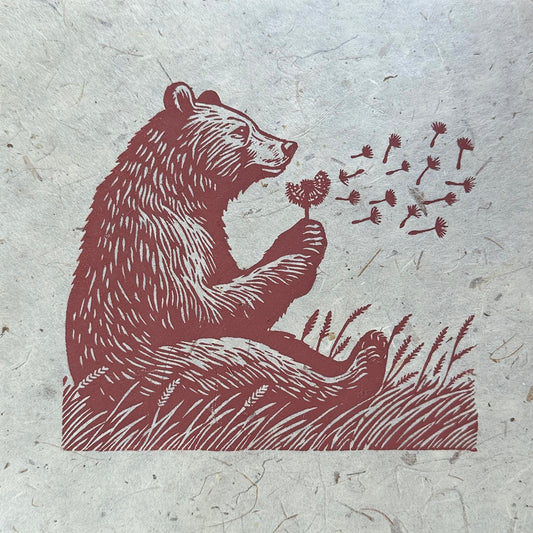 Fleeting Wishes - Original Handmade Linocut Print of a Bear