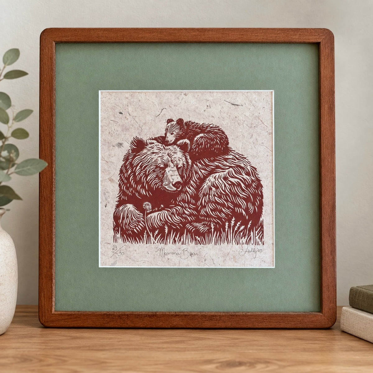 Mamma Bear - Original Handmade Linocut Print