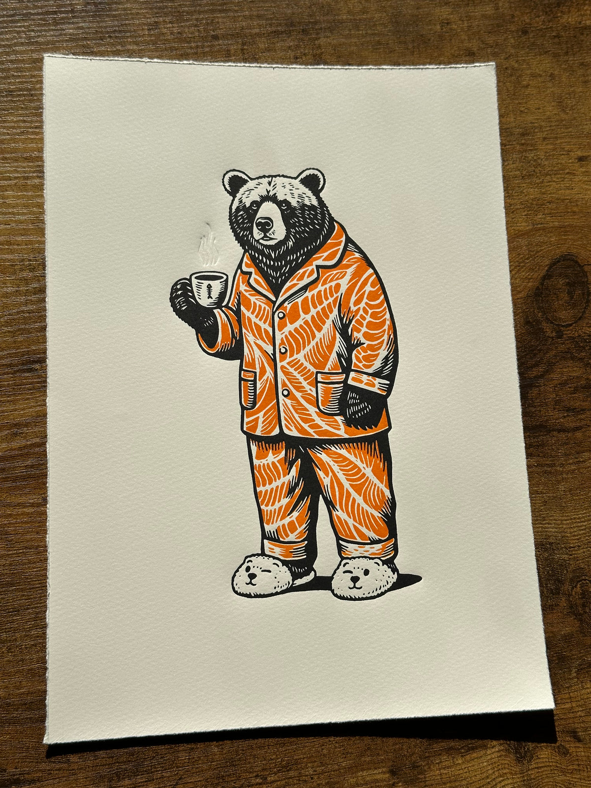 Bearly Awake - Original Handmade Linocut Print of a Bear