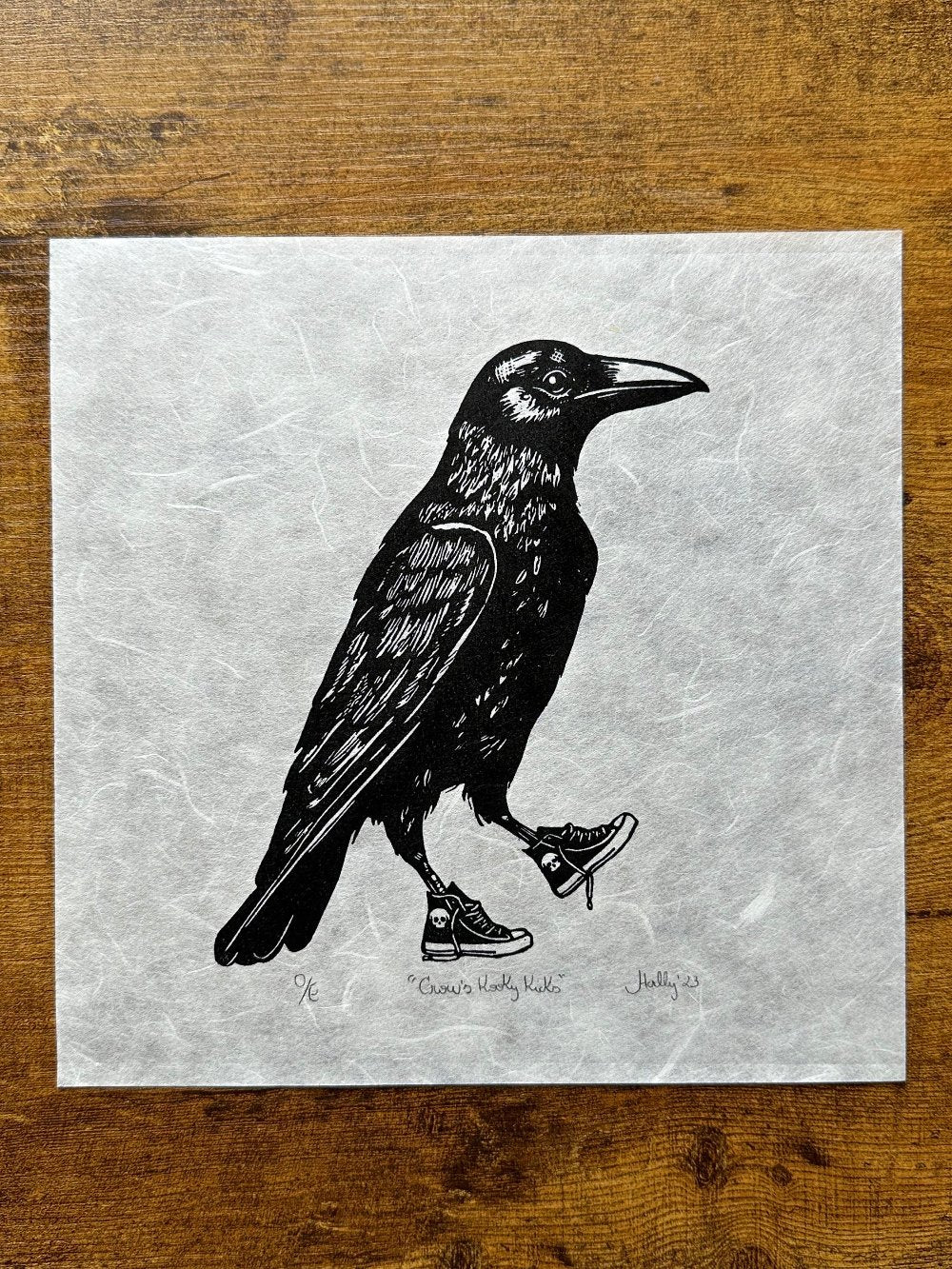 Crow’s Kooky Kicks - Original Handmade Linocut Print